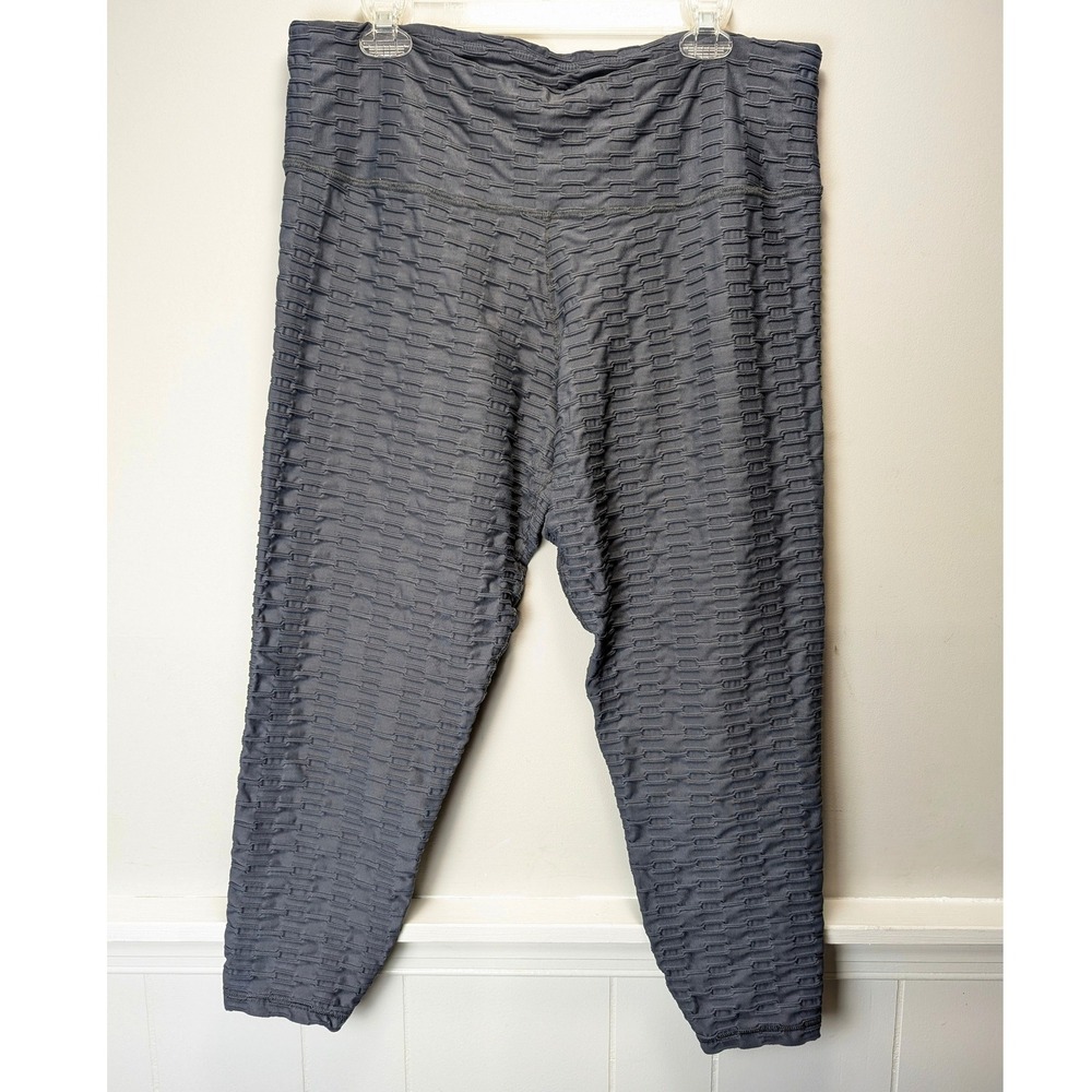 Lola Getts Gray Textured Honeycomb High Waist Leggings Womens 2X Made in USA